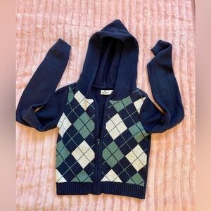 Hollister argyle zip up crop knit sweater with hood!
